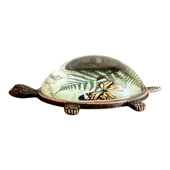 Royal Family Collection Copper/Brass Turtle Glass Dome Shell W/Butterfly 2X4 Pap - Picture 6 of 9